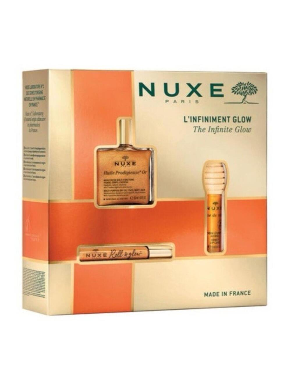 NUXE Infinite Glow Skincare Gift Set with Huile Prodigieuse Honey Lip Care & Rol